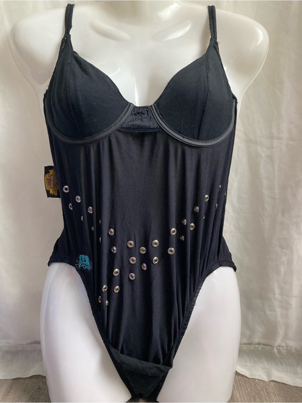 Harley-Davidson Black Grommet Bodysuit One Piece Biker Y2K Size S/M